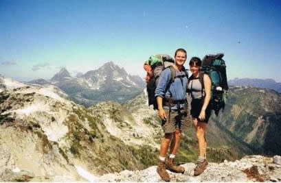 Two hikers on a mountain trek
